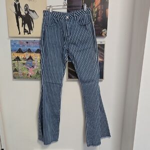 Striped Bell Bottom Leg Jeans